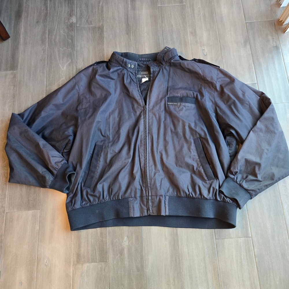 Vintage Members Only Black Racer Jacket Mens 2x-3x Epaulettes Bomber Windbreaker